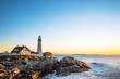 Portland Head Lighthouse at Fort Williams, Maine at sunrise over