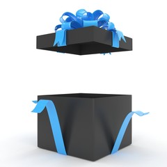 open gift box with bows isolated on white