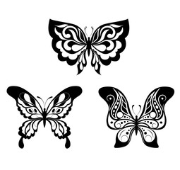 Wall Mural - Set  black white butterflies of a tattoo