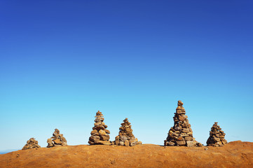 Man Made Cairns On A Hiking Trail