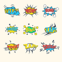 Wall Mural - Common Comics Exclamations, speech bubble Vector Illustration Set