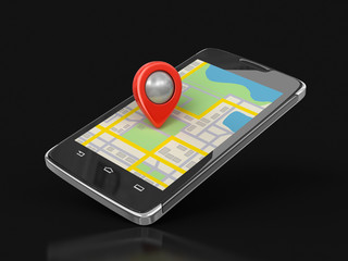Poster - Touchscreen smartphone with Pointer. Image with clipping path.