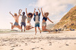 canvas print picture - Group of friends on the beach having fun