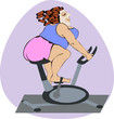 Fat girl in cosmetic mask and hair rollers engaged with the smile on the bike. All objects are grouped. Vector.