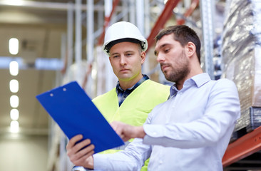 Sticker - worker and businessmen with clipboard at warehouse