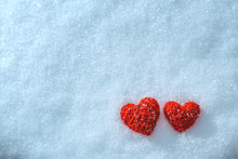 The Knitting Heart On A Snowy Background. Greeting Card For Vale