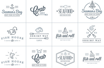 Wall Mural - Set of Vector Sea Food Elements and Sea Signs Illustration can be used as Logo or Icon in premium quality