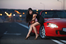 Attractive Beauty Sexy Woman Portrait With Car
