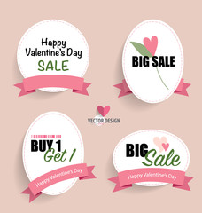 Sale Coupon, voucher, tag. Valentine`s Day card. Vector illustra