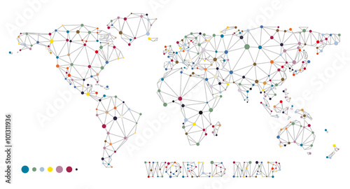 Obraz na płótnie Structure world map with dots and lines