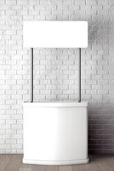 Poster - Blank Promotion Stand in front of Brick Wall with Blank Frame