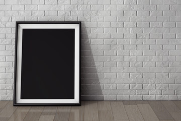 Poster - Blank Picture Frame on the Brick Wall and the Vintage Floor