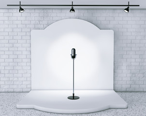 Poster - Vintage Microphone standing on an empty stage
