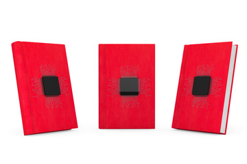 Aufkleber - Digital Book Concept. Microchips with circuit over Red Books