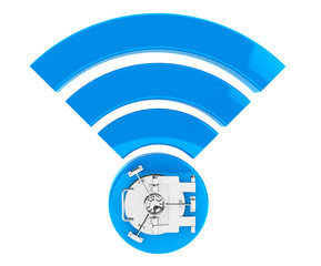 Fototapete - WiFi internet security concept. 3d symbol wifi with Bank Safe Do