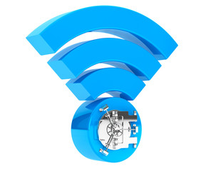 Fototapete - WiFi internet security concept. 3d symbol wifi with Bank Safe Do