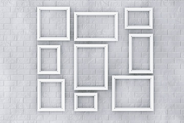 Poster - White Picture Frames on a Brick Wall