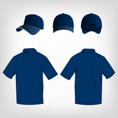 Wall Mural - Sport blue polo shirt and baseball cap isolated set vector