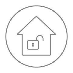 Poster - House with open lock line icon.