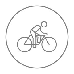 Sticker - Man riding  bike line icon.