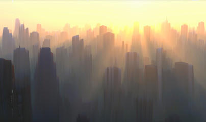 mystical sunrise over the city