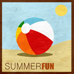 Wall Mural - summer fun design with beach balls on wood grain texture