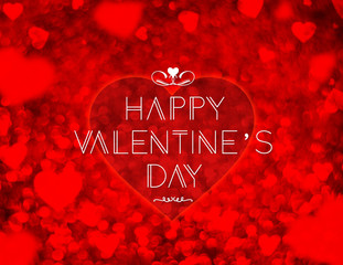 Poster - Happy Valentine's day with red heart shape on heart bokeh backgr