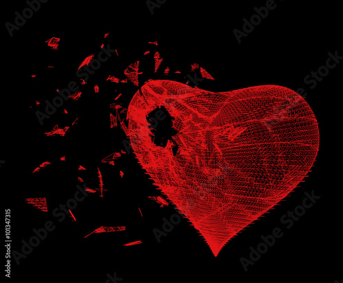 Vector Illustration Of Red Heart Made From Lines And Dots On Black