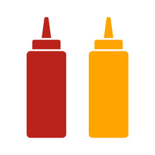 Ketchup And Mustard Squeeze Bottle Flat Color Icon For Food Apps And Websites