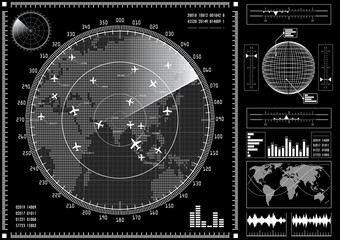 Leinwandbilder - Radar screen with futuristic user interface HUD.