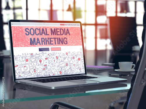 Fotografie, Obraz Laptop Screen with Social Media Marketing Concept.