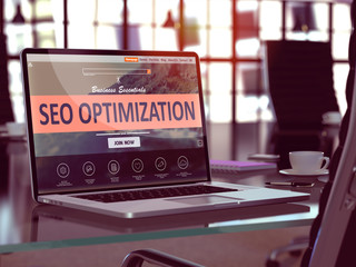 Poster - SEO Optimization Concept on Laptop Screen.