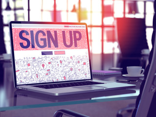Poster - Laptop Screen with Sign Up Concept.