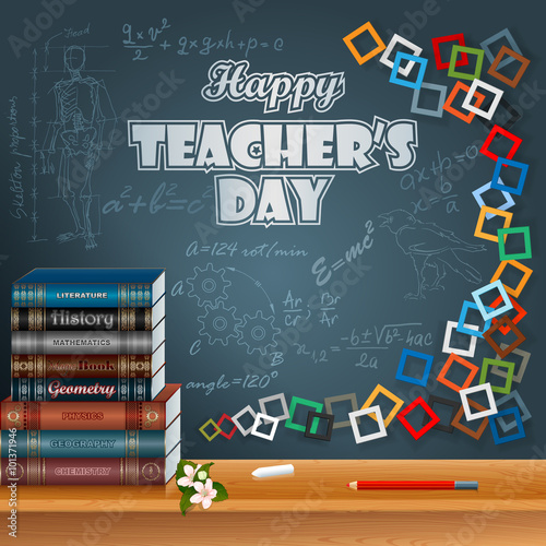 Happy Teacher S Day Design Template With School Books Flower