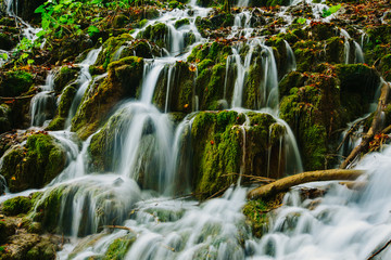  Beautiful waterfall hidden in the woods, in Plitvice