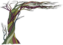 Ancient Bare Tree With Branches Bent Over At Ninety Degrees. Color Vector Illustration With A Space For Text. 