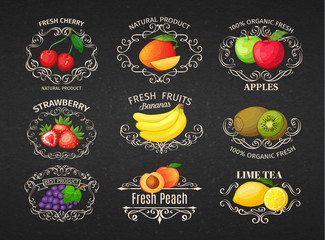 Wall Mural - Set vintage label with fruits