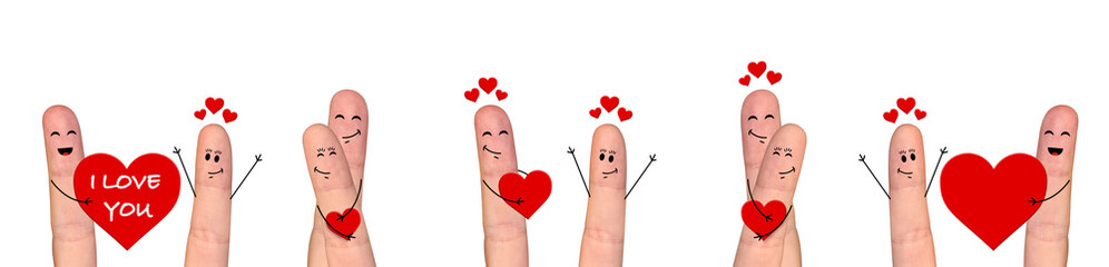 happy finger couple in love celebrating valentine day
