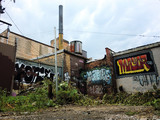 Fototapeta Uliczki - Urban ghetto in the alley with graffiti - landscape photo