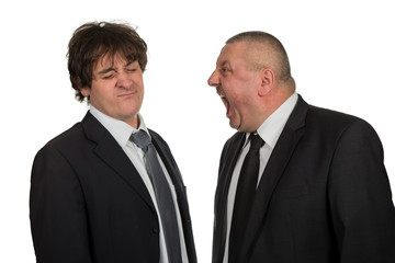 Two businessmen find out emotionally attitudes isolated on  white background