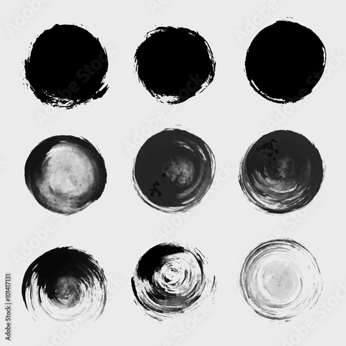 Fotografie, Obraz Grunge paint circle vector element set. Brush smear stain textur