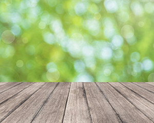 Wall Mural - Wooden plank and bright spring bokeh background - can be used for display your products