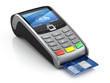 POS Terminal with credit card isolated on a white background