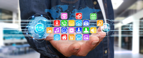 Poster - Businessman using modern digital applications