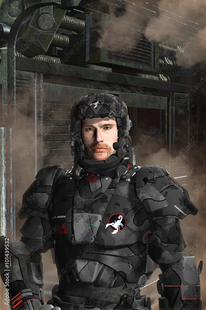 Photo Art Print Futuristic Soldier Black Op 3d Render