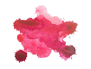 Blot with splashes and drops of watercolor painted isolated on white background