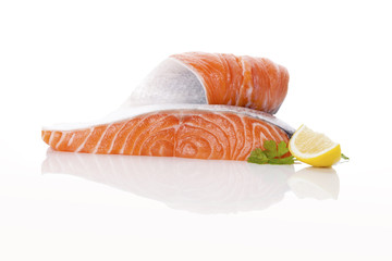 Wall Mural - Fresh salmon steak isolated.