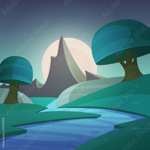 Cartoon Illustration Of Night Fantasy Landscape With Road And Mountain In Background Buy This Stock Vector And Explore Similar Vectors At Adobe Stock Adobe Stock