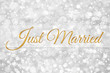 Just Married word on white silver glitter bokeh abstract backgro