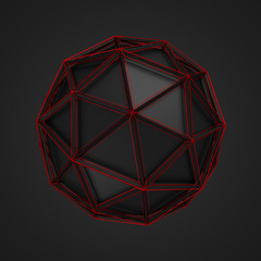 Poster - Low Poly Sphere with Red Wireframe.